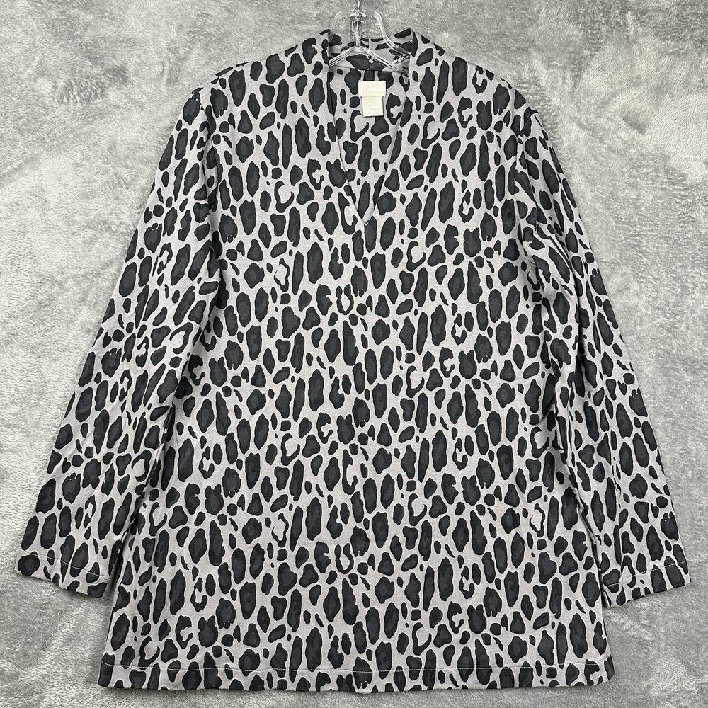 Chicos Top Womens‎ Size 2 US Large Animal Print Gray Black Pima Cotton Casual